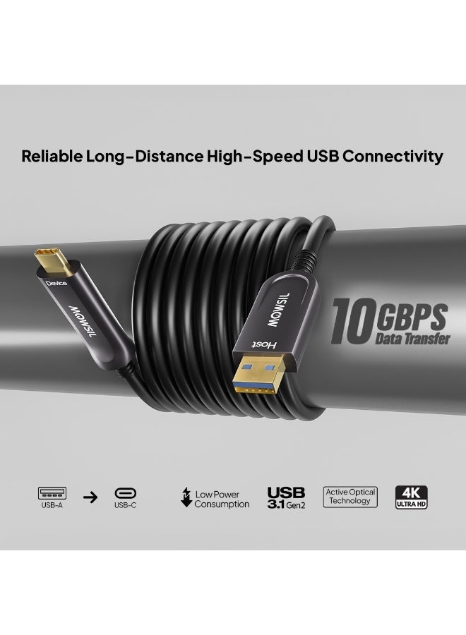 Mowsil USB 3.2 Gen 2 Type-A to USB-C AOC Cable 10M,10Gbps Active Optical Data Cable, USB-A Male to USB-C Male - Image 2