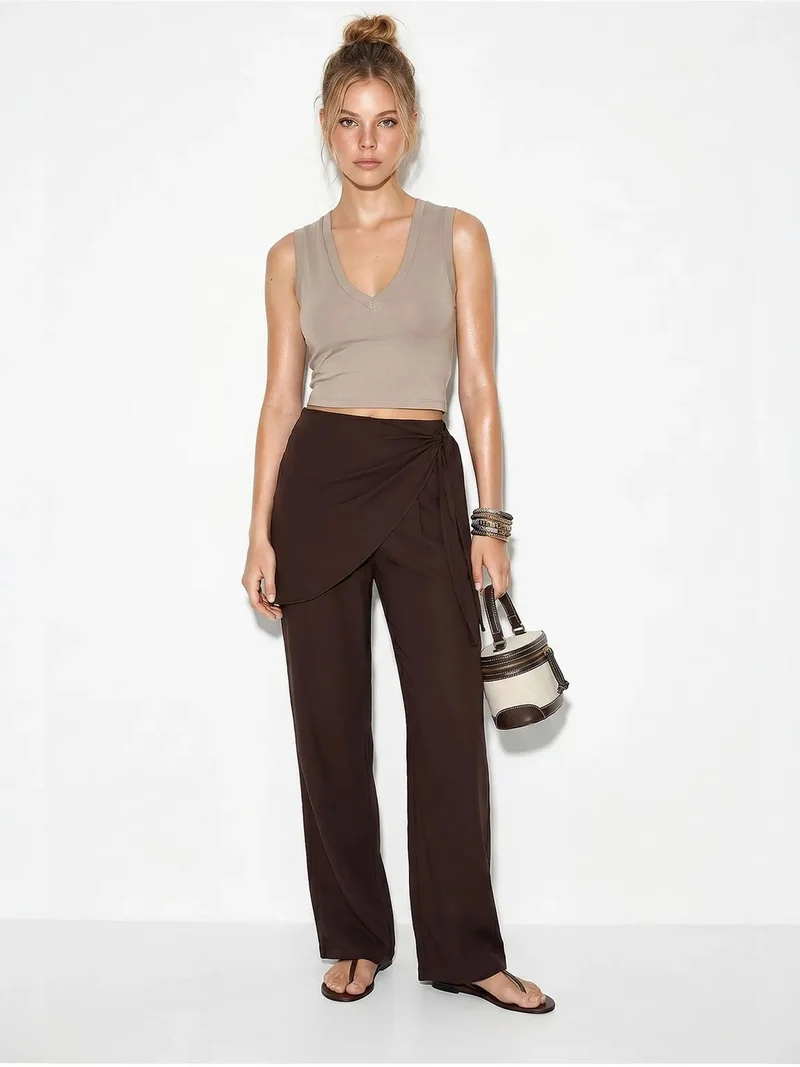 بيانكو لوتشي LUCCI High-Waist Wide-Leg Crepe Trousers