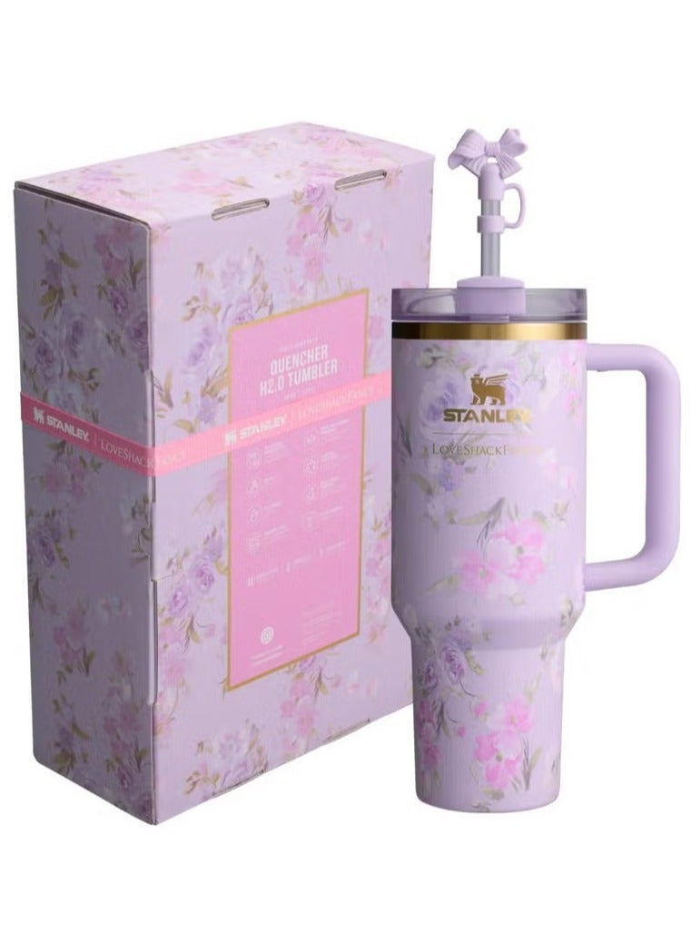 Stanley x LoveShackFancy Quencher 40OZ,Happy Thoughts,Presented in Elegant Gift-Ready Packaging,Purple Rose - Image 2