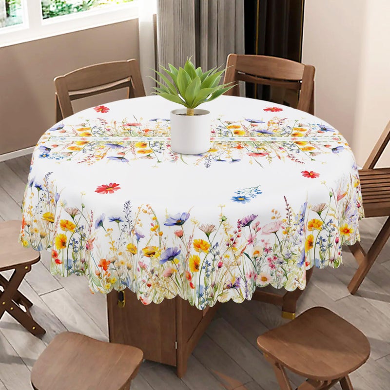 cusugbaso Round Spring Tablecloth 70 inches - Floral Spring Decorations for Home - Water Resistant Table Cloth Blooming Flower Decor for Home, Table, Party - Image 2
