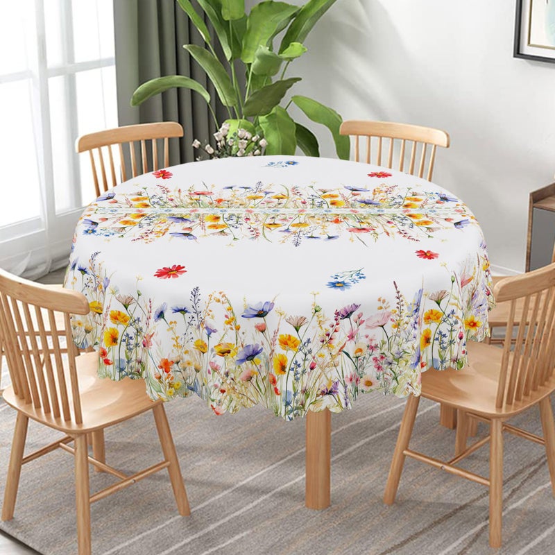 cusugbaso Round Spring Tablecloth 70 inches - Floral Spring Decorations for Home - Water Resistant Table Cloth Blooming Flower Decor for Home, Table, Party - Image 3