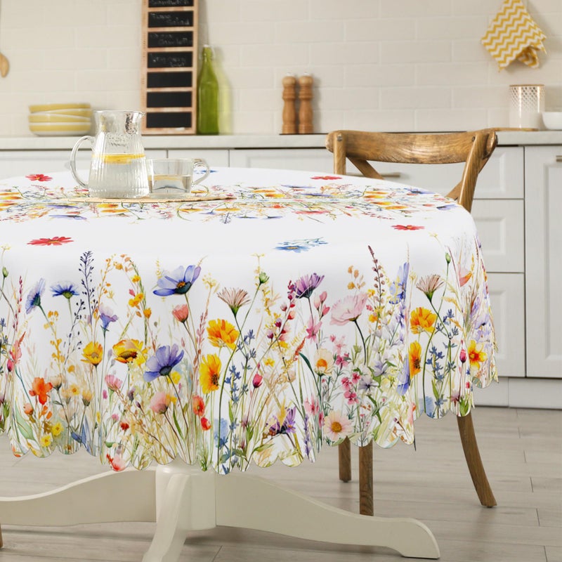 cusugbaso Round Spring Tablecloth 70 inches - Floral Spring Decorations for Home - Water Resistant Table Cloth Blooming Flower Decor for Home, Table, Party - Image 1