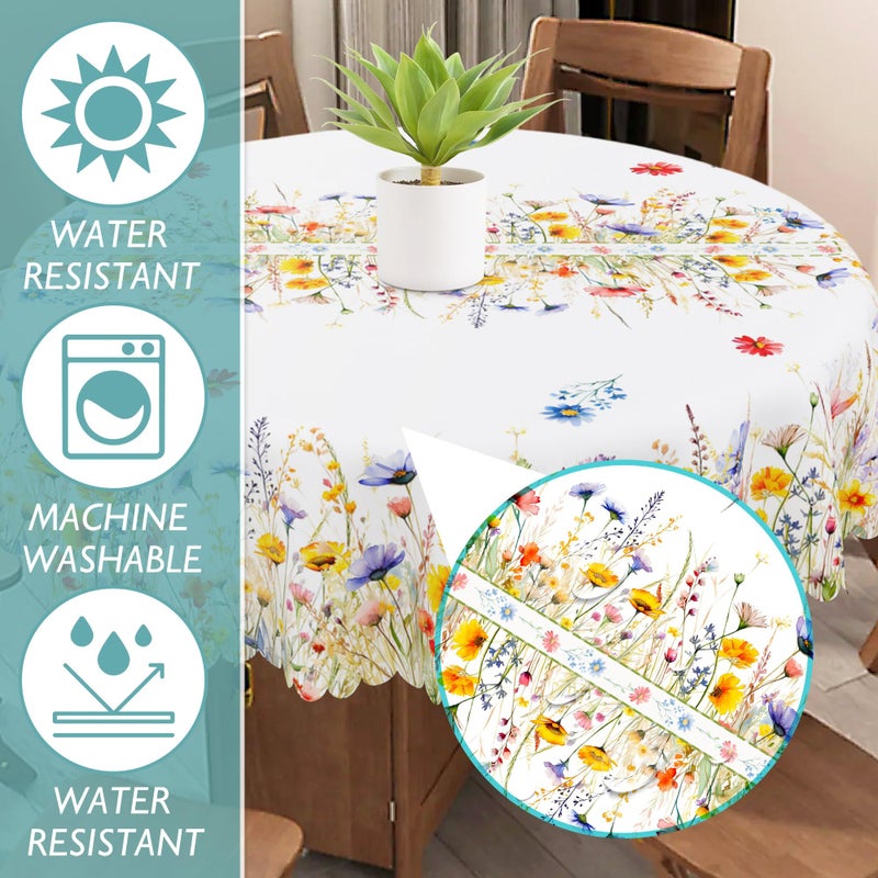 cusugbaso Round Spring Tablecloth 70 inches - Floral Spring Decorations for Home - Water Resistant Table Cloth Blooming Flower Decor for Home, Table, Party - Image 4