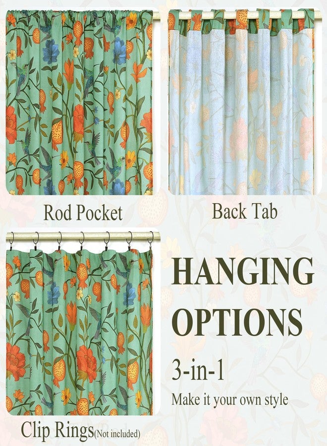 JOOJA Boho Curtains 2 Panels 84 Inches Long Vintage Floral Patterned Green Whimsical Bird Living Room Colorful Cotton Linen Blend Printed Curtains for Bedroom Kitchen - Image 4