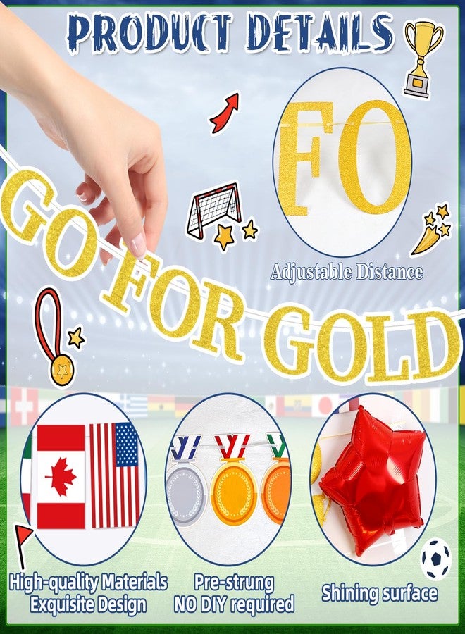 زينة لافتة "Go For Gold" جاهزة للتعليق، لافتة ذهبية لامعة جاهزة للتجميع، لافتة بطولة لمباريات كرة القدم الدولية لعام 2026، لوازم زينة حفلات ذات طابع خاص - Image 3