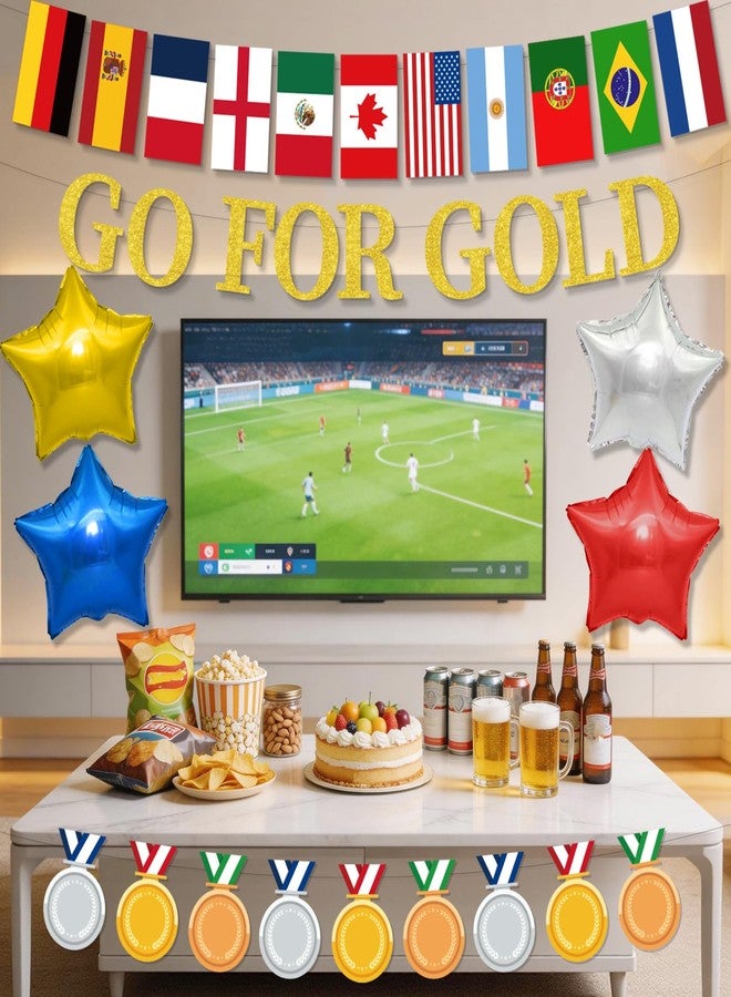 زينة لافتة "Go For Gold" جاهزة للتعليق، لافتة ذهبية لامعة جاهزة للتجميع، لافتة بطولة لمباريات كرة القدم الدولية لعام 2026، لوازم زينة حفلات ذات طابع خاص - Image 4