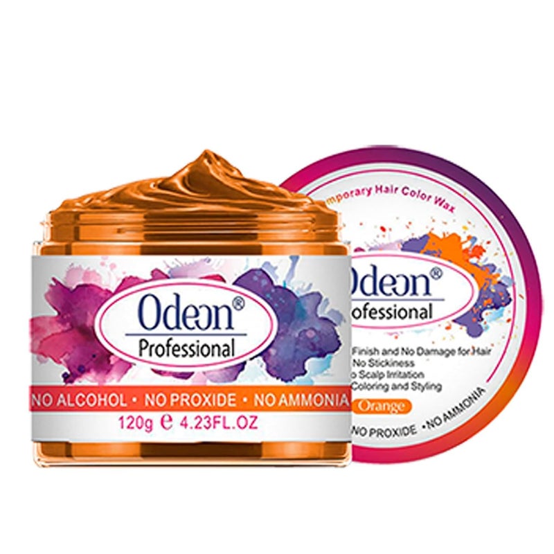 Odeon Temporary Hair Color Wax Natural  Washable Hair Wax Color for Temporary Hair Dye with Beeswax  Tea Tree Extract  Easy To Use Temporary Hair Color for Kids  Adults Orange 423oz