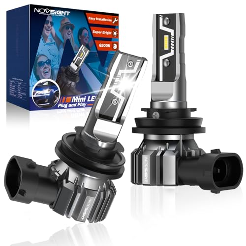 NOVSIGHT H11 LED Fog Light Bulbs - 500% Upgraded Super Brighter 6500K Cool White, Fanless Light, 1:1 Design 50000+ Lifespan, 3 Mins Installation Plug and Play, H9 H8 Automotive Lamps, Pack of 2 - Image 1