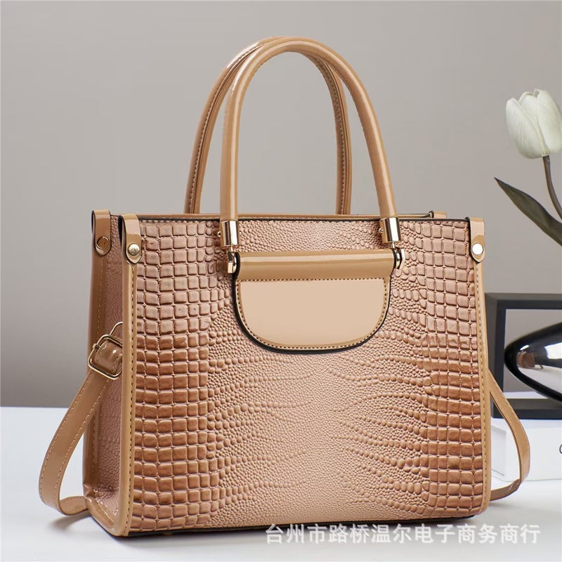 New Women'S Shoulder Messenger Handbag Bag Large Capacity Lizard Pattern Bright Leather Fashion Tote Bag - Image 3