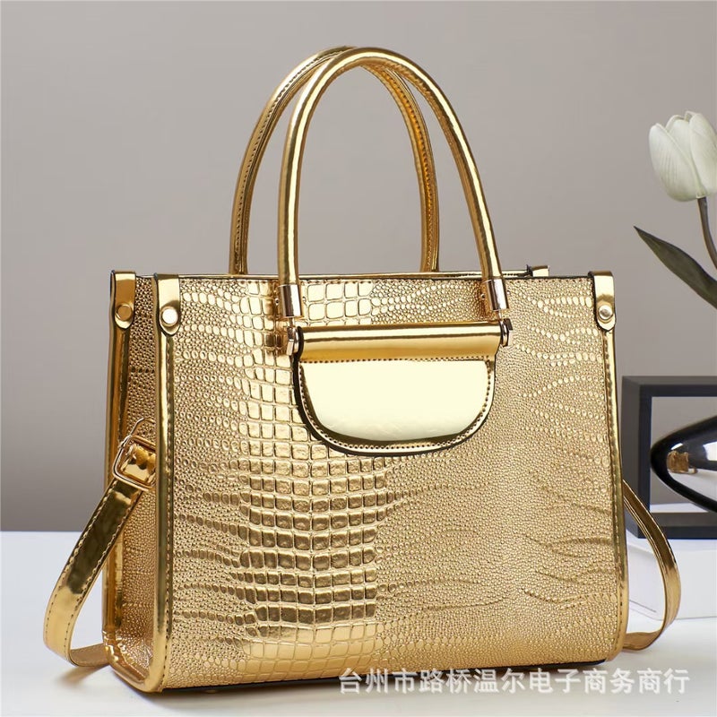 New Women'S Shoulder Messenger Handbag Bag Large Capacity Lizard Pattern Bright Leather Fashion Tote Bag - Image 2