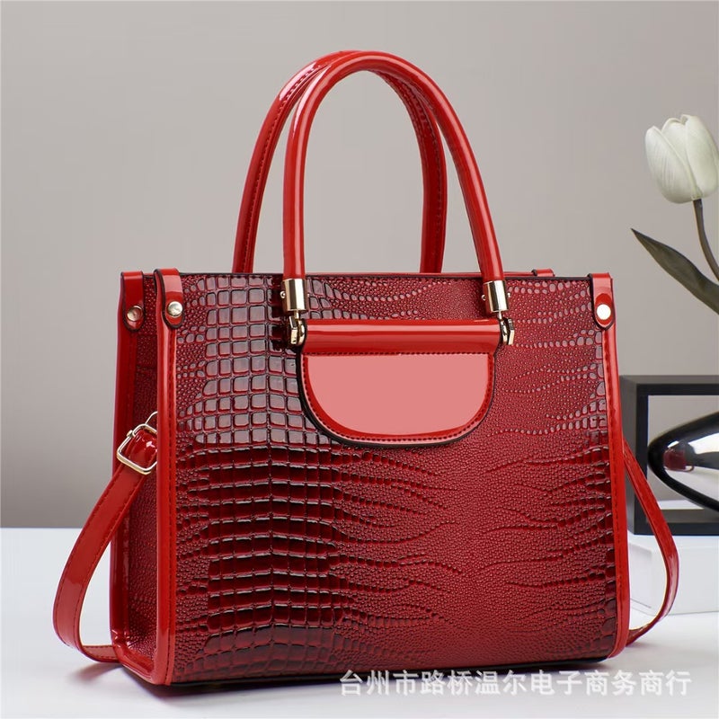 New Women'S Shoulder Messenger Handbag Bag Large Capacity Lizard Pattern Bright Leather Fashion Tote Bag - Image 4