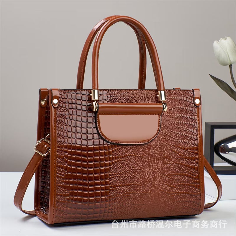 New Women'S Shoulder Messenger Handbag Bag Large Capacity Lizard Pattern Bright Leather Fashion Tote Bag - Image 5
