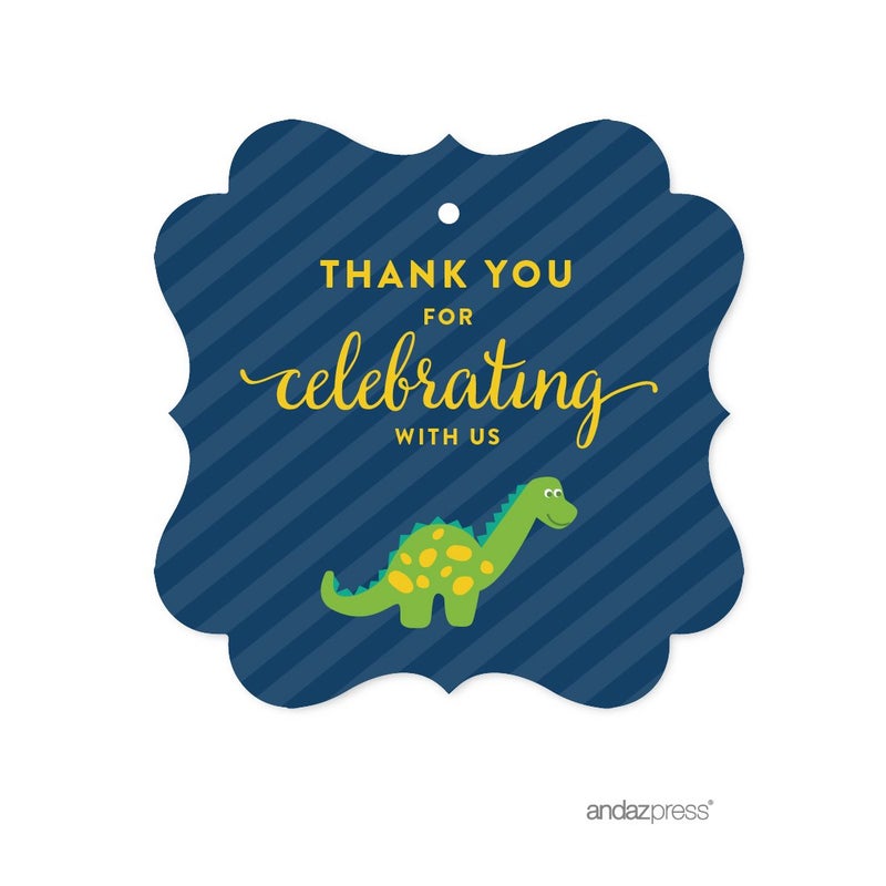 Andaz Press Birthday Fancy Frame Gift Tags Thank You for Celebrating with Us Dinosaur 24Pack for Gifts and Party Favors