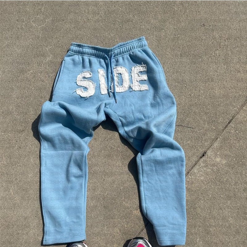 Autumn Winter Unisex Hoodie Zip-Up Letter Patch Sweatshirt Blue pants - Image 1