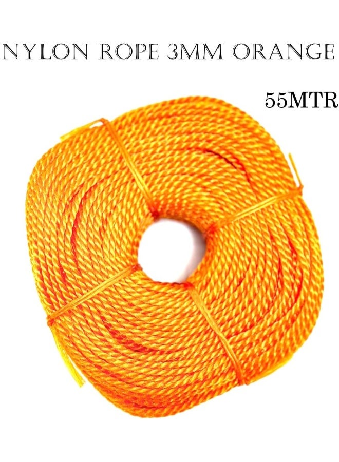 Biella 3Mm Polyester Nylon Rope Solid Braided Twisted Ropes, 55Mtr Durable And Strong All Purpose Twine Cord Rope String Thread Cord. (Orange) - Image 2