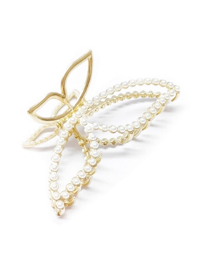 Fabula by OOMPH Jewellery Gold Tone White Pearls Butterfly Shape Big Large Hair Claw Hair Clip for Women & Girls Stylish Latest (HSSK80_AMR3) - Image 2
