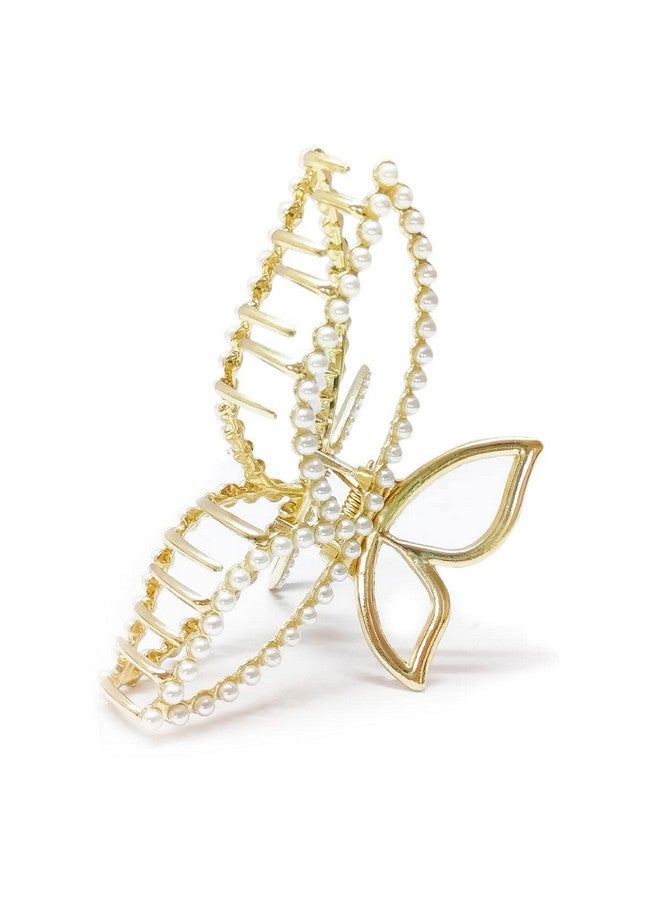 Fabula by OOMPH Jewellery Gold Tone White Pearls Butterfly Shape Big Large Hair Claw Hair Clip for Women & Girls Stylish Latest (HSSK80_AMR3) - Image 1