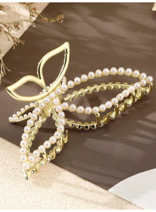 Fabula by OOMPH Jewellery Gold Tone White Pearls Butterfly Shape Big Large Hair Claw Hair Clip for Women & Girls Stylish Latest (HSSK80_AMR3) - Image 4