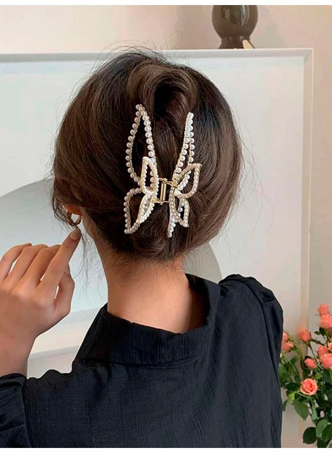 Fabula by OOMPH Jewellery Gold Tone White Pearls Butterfly Shape Big Large Hair Claw Hair Clip for Women & Girls Stylish Latest (HSSK80_AMR3) - Image 3