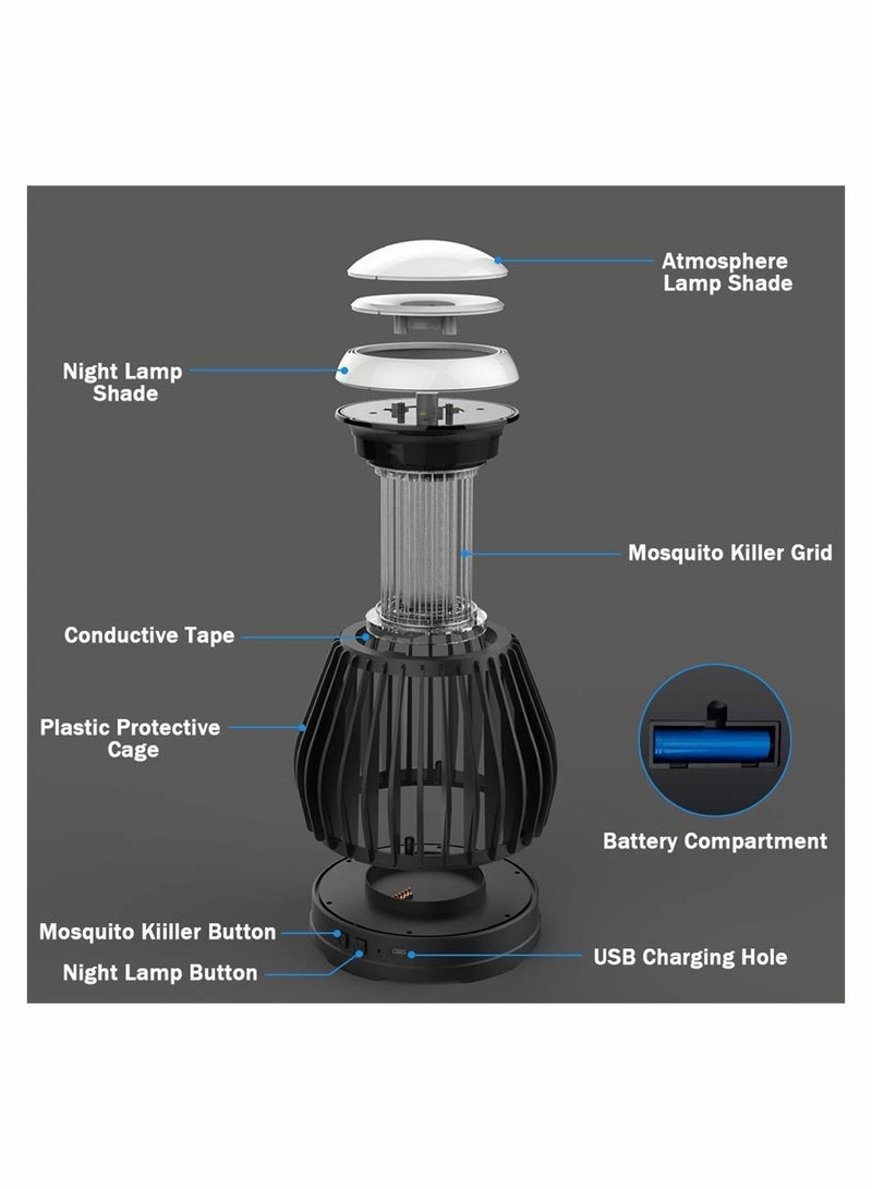 SYOSI Mosquito Killer Lamp, Electricity UV Trap 3 Lighting Modes Bug Zapper, USB Rechargeable Mosquito Zapper with 8-Color Breathing RGB Light for Indoor and outdoor  - Image 4