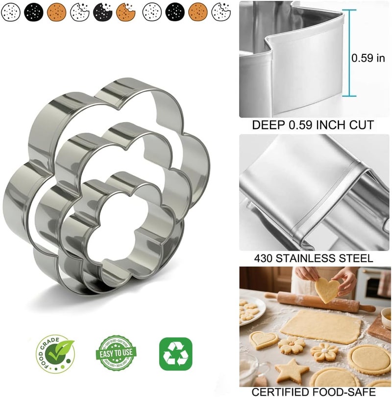 VTUGP Stainless Steel Cookie Cutters Set 12Pcs - Heart, Flower, Round, Five Star Shapes - Small to Mini Size, Metal Biscuit Cutter Molds for Baking or Holiday Party Decorations - Image 2