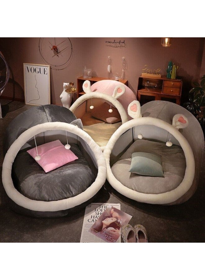 Human Cat Nest Lazy Sofa Bed Plush Kennel Pet Huge Cat Nest All Seasons Universal Lying Pink-Specifications:L Size 45*45* 2007.5kg Or Less-Color:Dark Gray