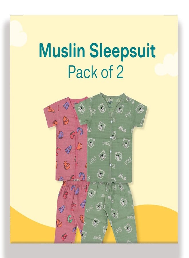 A toddler thing 100% Organic Half Sleeve Sleepsuits | Pajama Sets for Boys and Girls | Kids Nightwear | Alpha Bear | Pack of 2 | 6-9 Months - Image 2