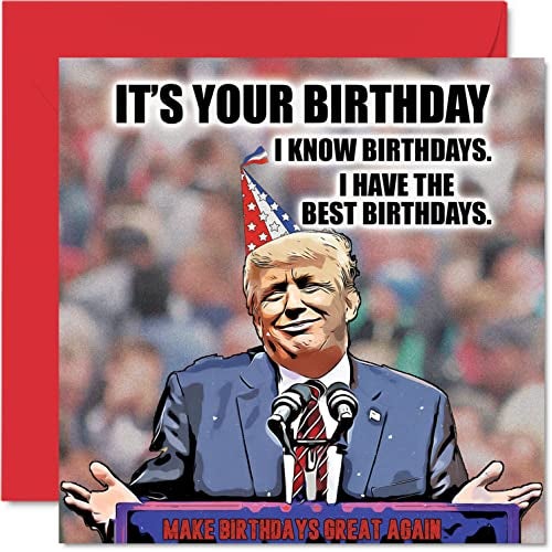 Stuff4 Funny Donald Trump Birthday Cards for Men Women - Trump Birthdays - Joke Happy Birthday Card for Friend Mom Dad Papa Pops Brother Sister Coworker Grandma Grandpa, 5.7 x 5.7 Inch Humor Greeting Cards - Image 1