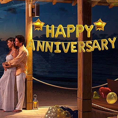 flavouredlove (16 Inch) Happy Anniversary Letters Foil Balloon Set for Decoration (Gold) - Image 3