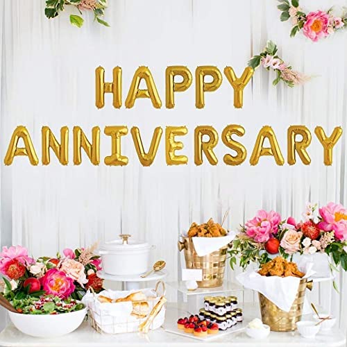 flavouredlove (16 Inch) Happy Anniversary Letters Foil Balloon Set for Decoration (Gold) - Image 2