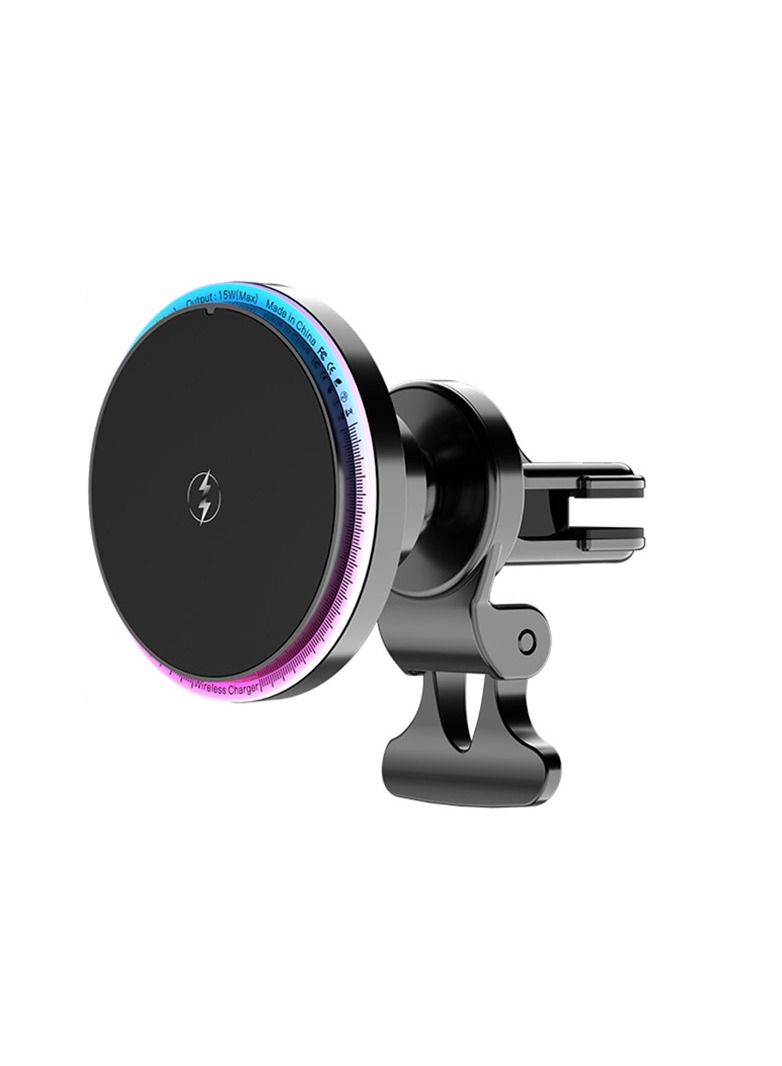 ARNOTEC Magnetic Wireless Car Charger Mount with RGB Light – 15W Fast Charging Air Vent Phone Holder for iPhone 12/13/14 Series, Auto-Lock MagSafe Phone Mount with 360° Rotation & Type-C Input  - Image 1