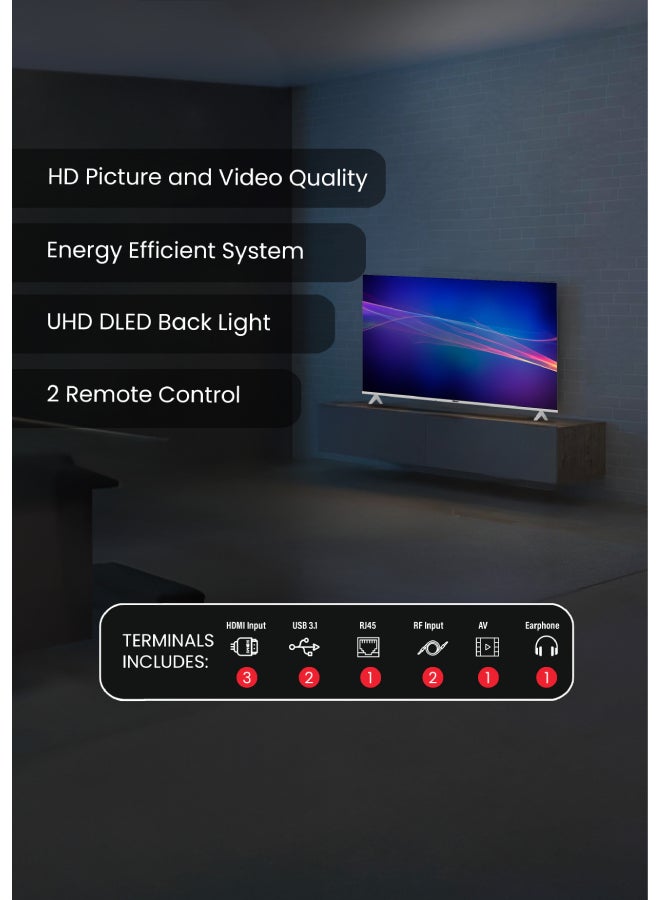 Nobel 70” 4K UHD VIDAA Smart TV | Ultra HD DLED Display | Built-in Netflix, YouTube & Prime Video | Voice Control & Bluetooth | Dual-Band Wi-Fi | 3 HDMI & 2 USB Ports | Dolby Audio for Cinematic Sound UHD70VID Black - Image 5
