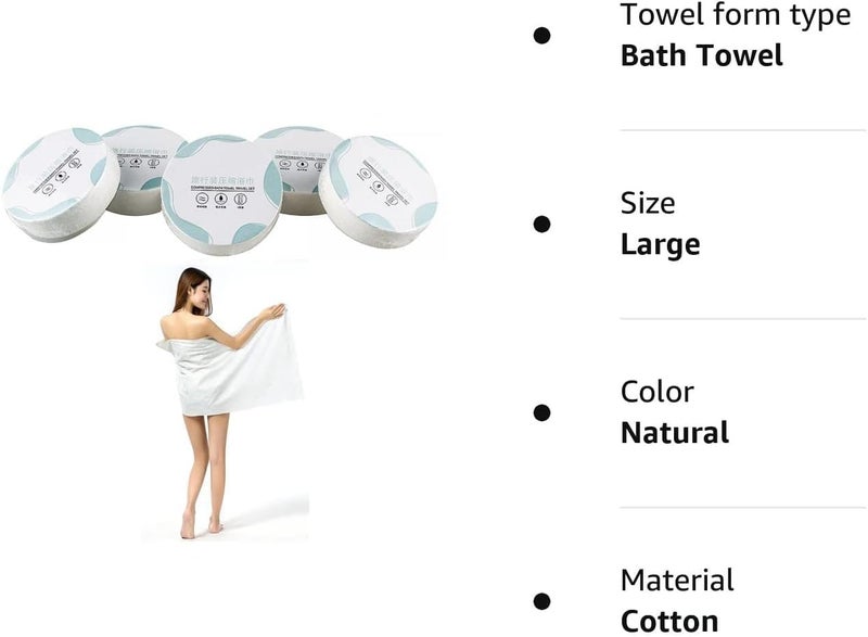 Nirvik Large Compressed Towel 70 * 140 Cm Disposable Cotton Bath Towels Magic Drying Towel Portable Light and Reusable Suitable for Hiking Camping Beach Swimming and Traveling (5Pcs) - Image 2