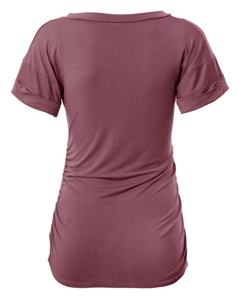 Rnxrbb Summer Maternity T Shirts Short Sleeve Pregnancy Tops Clothes V Neck for Pregnant Women 3 Pack,22 VS-Black&Teal&Purple red M - Image 5