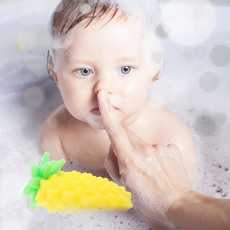 woobles Body Scrub Baby Bath Sponge Soft Bath Sponges Body Rubbing Towel Toddler New Shower Washcloth with Yellow Fruit Shape for Kids Children Bathing Shower Removing Dead Skin Tools Baby Bathtub Yellow 17.5X13.5X4.5CM - Image 3