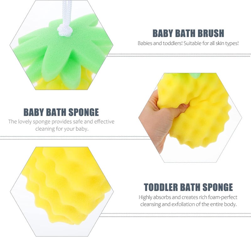 woobles Body Scrub Baby Bath Sponge Soft Bath Sponges Body Rubbing Towel Toddler New Shower Washcloth with Yellow Fruit Shape for Kids Children Bathing Shower Removing Dead Skin Tools Baby Bathtub Yellow 17.5X13.5X4.5CM - Image 4