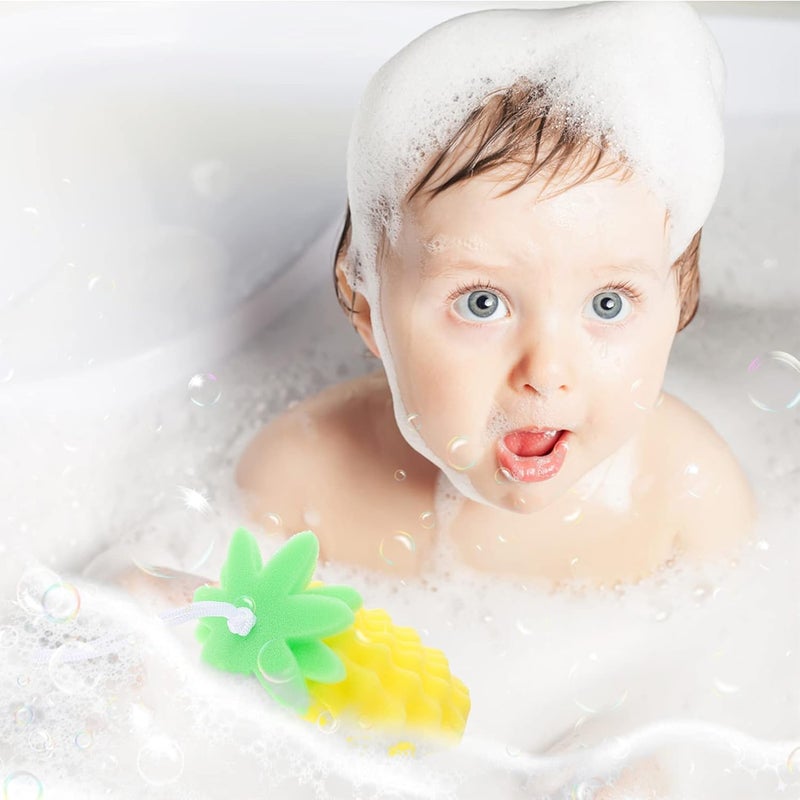 woobles Body Scrub Baby Bath Sponge Soft Bath Sponges Body Rubbing Towel Toddler New Shower Washcloth with Yellow Fruit Shape for Kids Children Bathing Shower Removing Dead Skin Tools Baby Bathtub Yellow 17.5X13.5X4.5CM - Image 1
