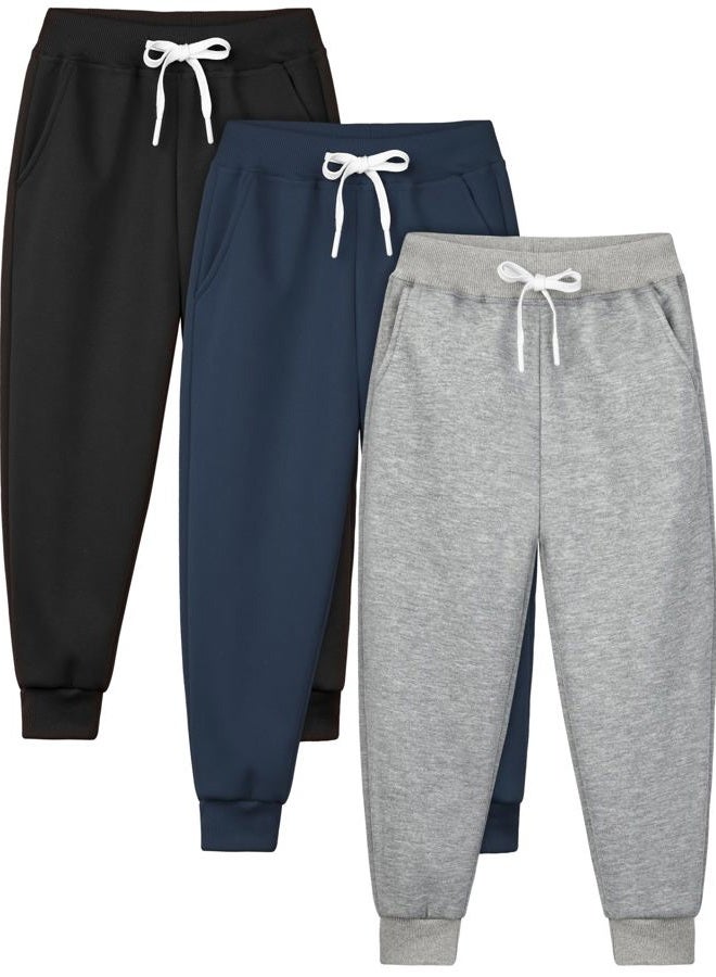 Resinta 3 Pack Toddlers and Boys' Pull-On Fleece Pants Active Jogger Sweatpants Basic Track Pants, Black, Light Grey, Navy, 4 Years - Image 1