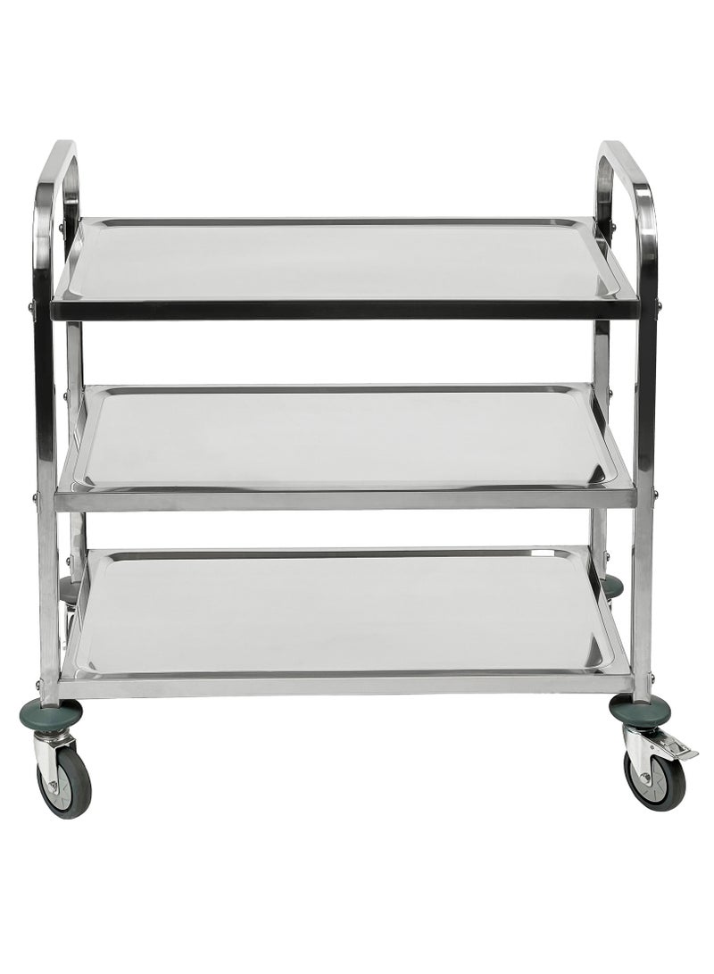 3-Tier Rolling Utility Cart | Service Trolley Suitable For Kitchens, Catering Halls, Food Service, Hotels, & Homes | 360-Degree Rotating Lockable Swivel Wheels | Stainless Steel | Small - Image 2