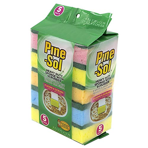 Pine Sol إسفنجة باين-سول الثقيلة مع فرك – عبوة من 5، مزدوجة الجوانب | تنظف بسهولة وتفرك الأوساخ، الزيت، الشحوم والطعام المحترق - Image 4