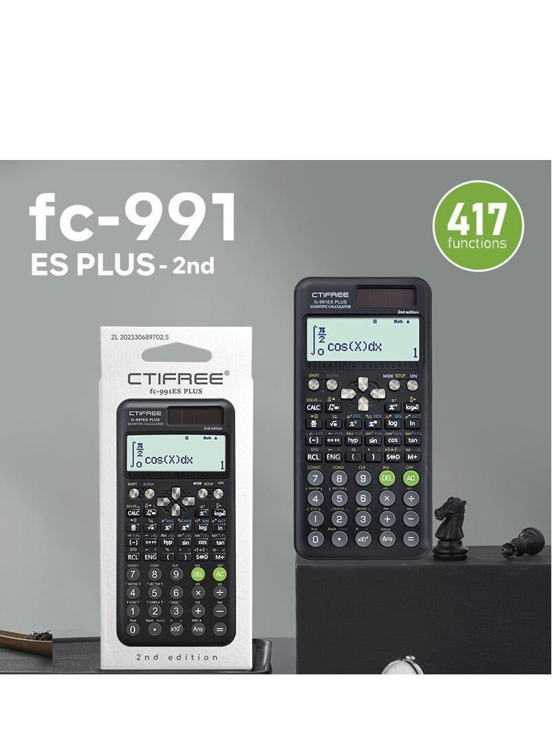 Portable FC-991 ES Plus-2nd Edition Scientific Calculator 417 Functions Matrix Complex Number Multi-Functional Function Integration Complex Equation Solving University Calculator Desk Accessories School Office Supplies (Black) - Image 3