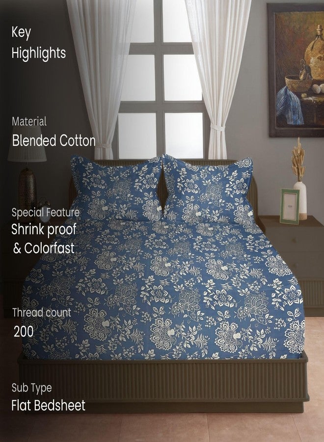 Swayam Cotton Blend Double Bedsheet with 2 Pillow Covers | Size 90 x 100 inch | 200 TC | Floral Design | Soft Breathable Bed Sheet | Comfortable & Durable for Bedroom - Blue - Image 4
