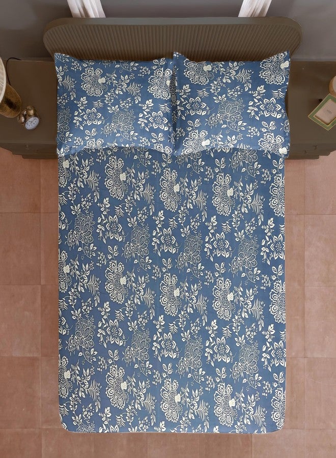 Swayam Cotton Blend Double Bedsheet with 2 Pillow Covers | Size 90 x 100 inch | 200 TC | Floral Design | Soft Breathable Bed Sheet | Comfortable & Durable for Bedroom - Blue - Image 1