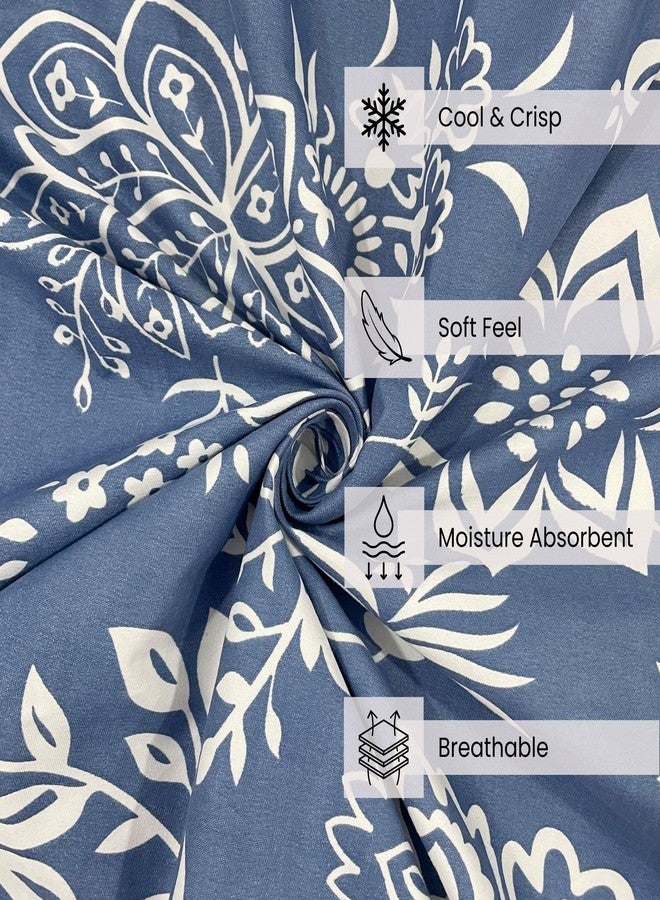 Swayam Cotton Blend Double Bedsheet with 2 Pillow Covers | Size 90 x 100 inch | 200 TC | Floral Design | Soft Breathable Bed Sheet | Comfortable & Durable for Bedroom - Blue - Image 5