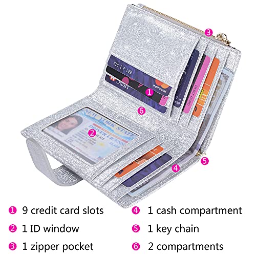 Leamekor Womens Wallets RFID Small Compact Bifold Leather Card Holder Zip Pocket - Image 2