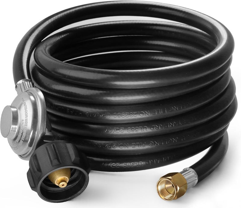 DOZYANT 12 Feet Universal QCC1 Low Pressure Propane Regulator Grill Replacement with 12 FT Hose for Most LP Gas Grill, Heater and Fire Pit Table, 3/8" Female Flare Nut - Image 1