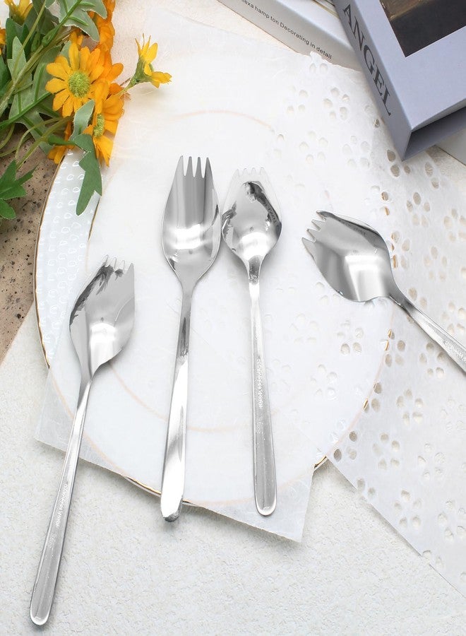 Cionyce 4 Pack Silver Stainless Steel Sporks, 5.9 Inch Salad Forks, Fruit Appetizer Spork, Dinner Forks Set, Dessert Ice Cream Forks, Soup Spoon for Household or Camping - Image 5
