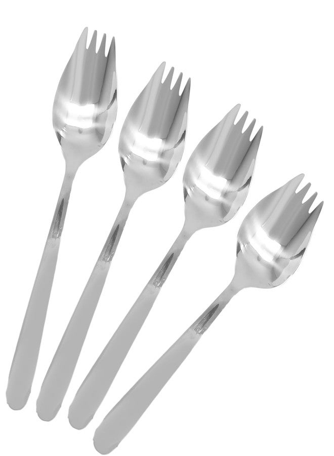 Cionyce 4 Pack Silver Stainless Steel Sporks, 5.9 Inch Salad Forks, Fruit Appetizer Spork, Dinner Forks Set, Dessert Ice Cream Forks, Soup Spoon for Household or Camping - Image 1