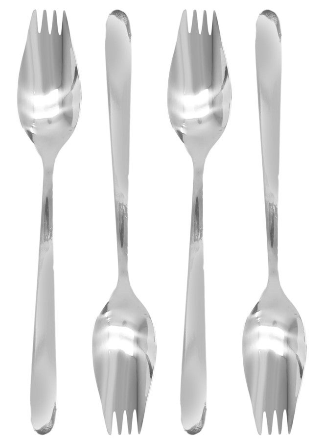 Cionyce 4 Pack Silver Stainless Steel Sporks, 5.9 Inch Salad Forks, Fruit Appetizer Spork, Dinner Forks Set, Dessert Ice Cream Forks, Soup Spoon for Household or Camping - Image 2
