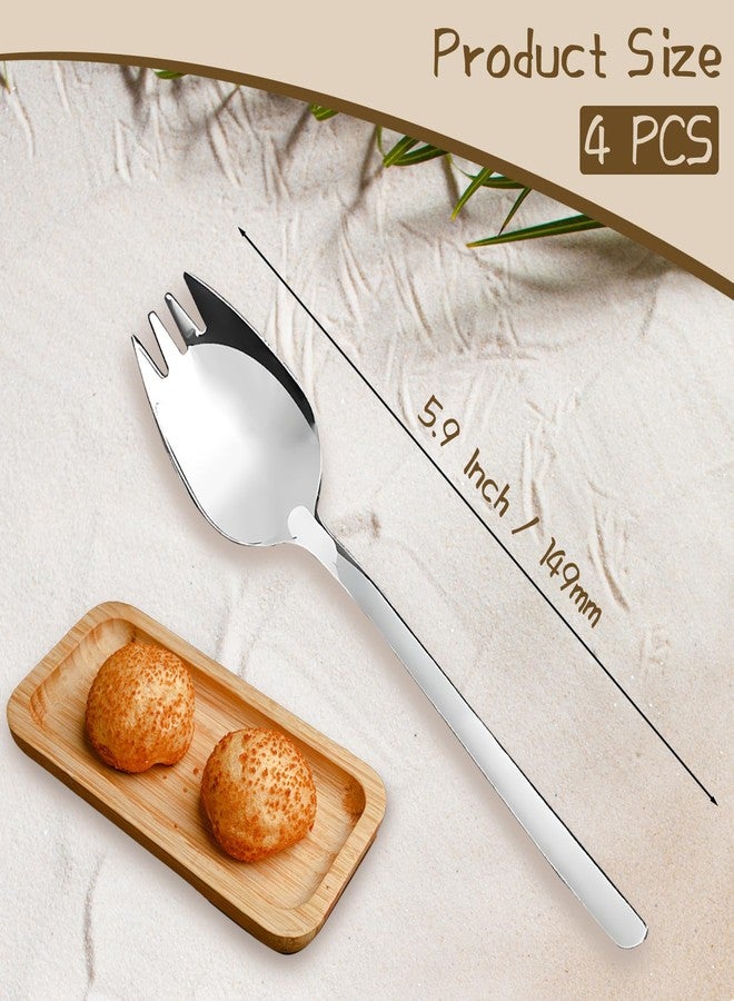 Cionyce 4 Pack Silver Stainless Steel Sporks, 5.9 Inch Salad Forks, Fruit Appetizer Spork, Dinner Forks Set, Dessert Ice Cream Forks, Soup Spoon for Household or Camping - Image 3